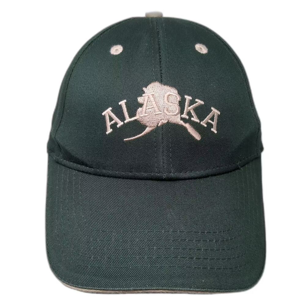 ACE USA Alaska Logo Baseball Cap Green Beige OS Embroidered Cotton Strapback Hat